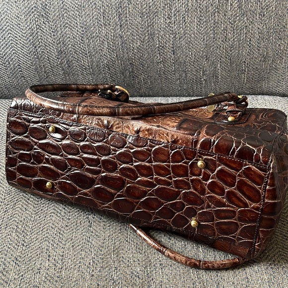 BRAHMIN Brown Croc Embossed Leather Satchel Bag - Picture 10 of 12